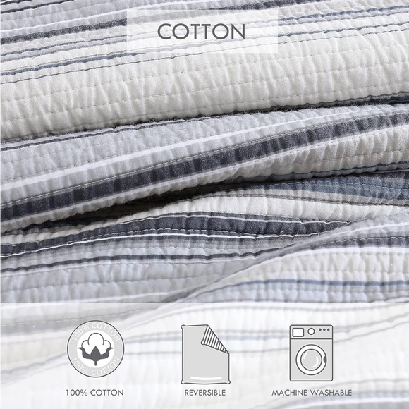 Stone Cottage Fresno Blue Cotton Quilt Bonus Set  Fresno Blue - Full - Queen - Picture 8 of 11